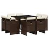 vidaXL 9 pcs conjunto jantar p/ jardim c/ almofad&otilde;es vime PE castanho