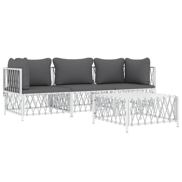 vidaXL 4 pcs conjunto lounge de jardim com almofadões aço branco
