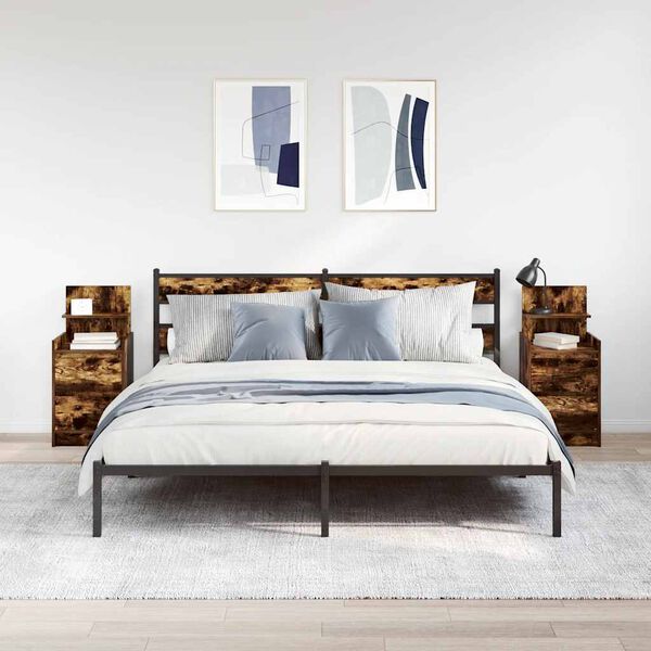 vidaXL Mesas de cabeceira c/ 2 gavetas 2pcs 38x34x80cm carvalho fumado