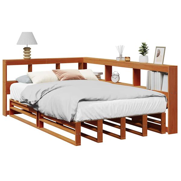 vidaXL Cama c/ estante sem colch&atilde;o 120x190cm pinho maci&ccedil;o castanho-mel