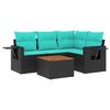 vidaXL Conjunto de sof&aacute; de jardim de 5 pe&ccedil;as com almofadas em rattan sint&eacute;tico preto