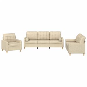 vidaXL 3 pcs conjunto de sof&aacute;s com almofadas tecido cor creme