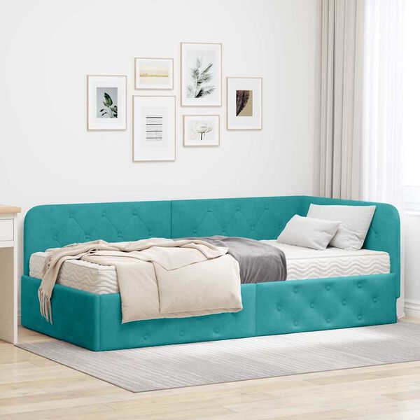 vidaXL Estrutura de Cama de Canto Turquesa 100 x 200 cm Veludo