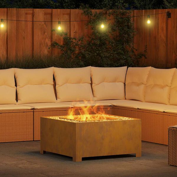 vidaXL Fire Pit Castanho 80 x 80 x 40 cm A&ccedil;o resistente &agrave;s intemp&eacute;ries
