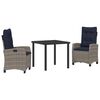 vidaXL Conjunto de Jantar para Jardim 3 unid. Cinzeto vime PE