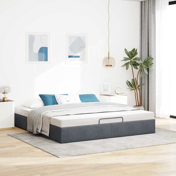 vidaXL Estrutura de cama otomana sem colchão 200x200cm cinzento escuro