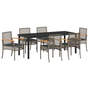 vidaXL Conjunto de Jantar para Jardim 7 unid. Cinza e Preto Vime