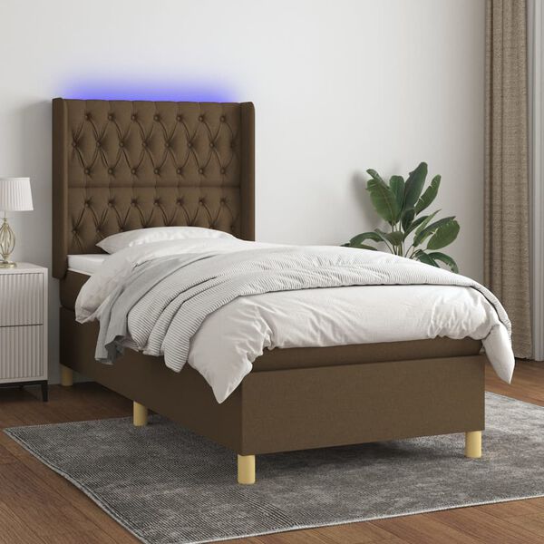 vidaXL Cama box spring c/ colch&atilde;o/LED 80x200cm tecido castanho-escuro