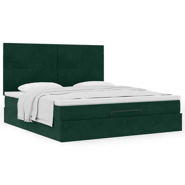 vidaXL Estrutura de cama otomana com colch&atilde;o verde escuro veludo