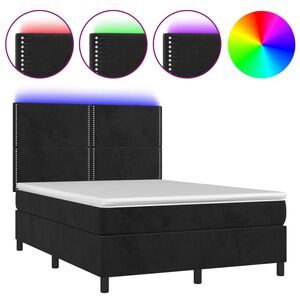 vidaXL Cama box spring c/ colch&atilde;o/LED 140x190 cm veludo preto