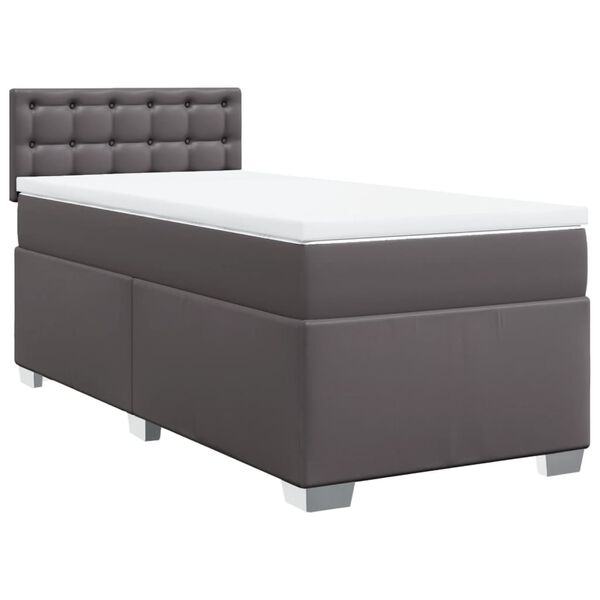 vidaXL Cama com molas/colch&atilde;o 90x190 cm couro artificial cinzento