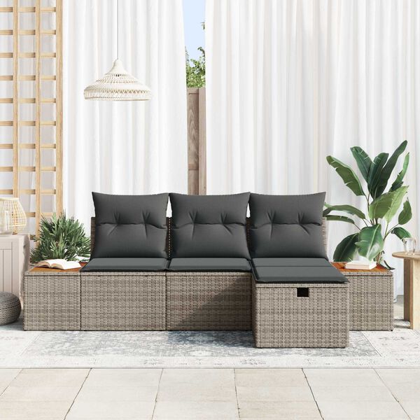 vidaXL Conjunto de Sof&aacute; de Jardim 4 pcs Cinzeto Rattan Sint&eacute;tico