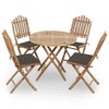 vidaXL 5 pcs conj. de jantar dobr&aacute;vel c/ almofad&otilde;es p/ exterior bambu