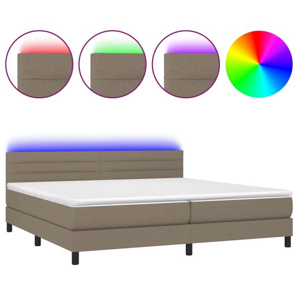 vidaXL Cama box spring colch&atilde;o/LED 200x200cm tecido cinza-acastanhado