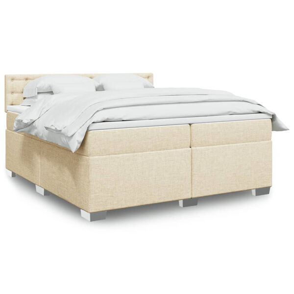 vidaXL Cama com molas/colch&atilde;o 200x200 cm tecido cor creme
