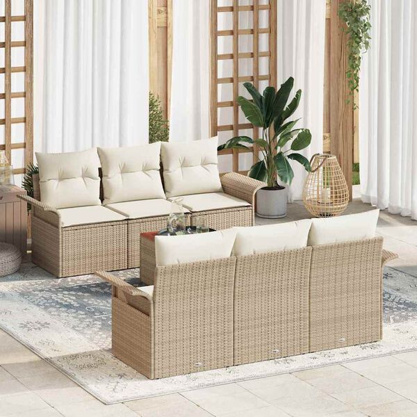 vidaXL Conjunto de Sof&aacute; de Jardim com almofada 7 pcs Bege e Creme
