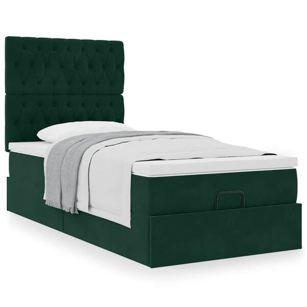 vidaXL Estrutura de cama otomana colch&otilde;es 90x200cm veludo verde escuro