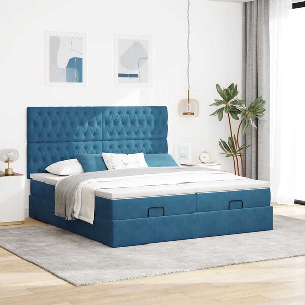 vidaXL Cama otomana com colch&otilde;es/LEDs 200x200 cm veludo azul-escuro
