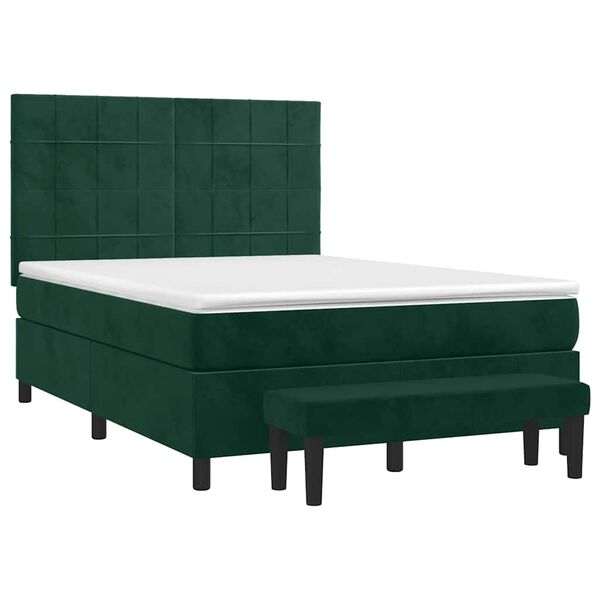 vidaXL Cama com molas/colch&atilde;o 140x200 cm veludo verde-escuro