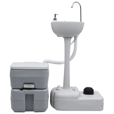 vidaXL Conjunto sanita portátil com lavatório para campismo cinzento