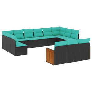 vidaXL Conjunto de sof&aacute; de jardim com 13 pe&ccedil;as e almofadas em rattan sint&eacute;tico preto