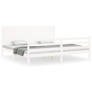 vidaXL Estrutura de cama com cabeceira 200x200cm madeira maci&ccedil;a branco
