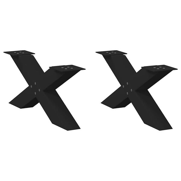 vidaXL P&eacute;s para mesa de centro em formato de X, 2 pe&ccedil;as, preto, 70x(30-31) cm, a&ccedil;o