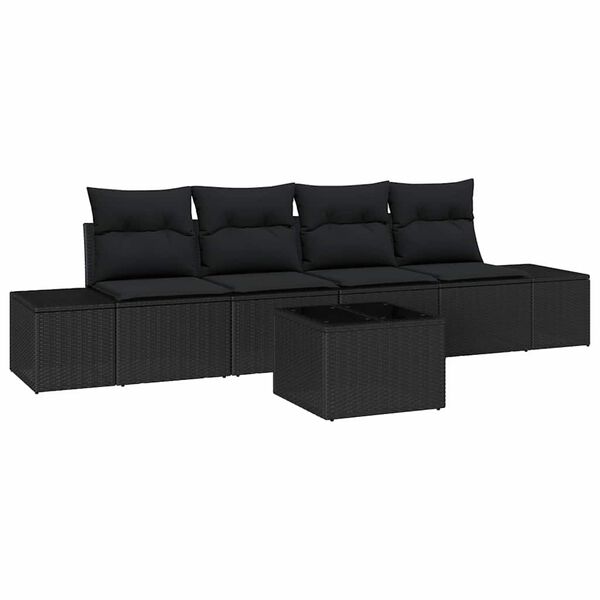 vidaXL Conjunto de Sof&aacute; de Jardim com almofada 5 pcs Preto vime PE