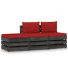 vidaXL 3 pcs conj. lounge jardim + almofad&otilde;es madeira impreg. cinzento