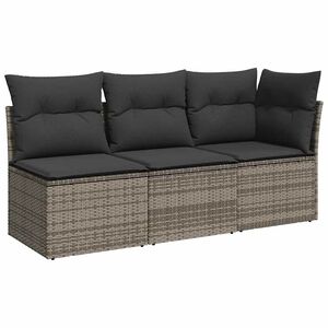 vidaXL Sof&aacute; de jardim de 3 lugares com almofad&otilde;es vime PE cinzento