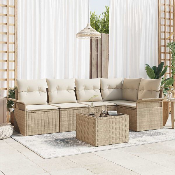 vidaXL Conjunto de Sof&aacute; de Jardim 6 pcs Bege Rattan Sint&eacute;tico