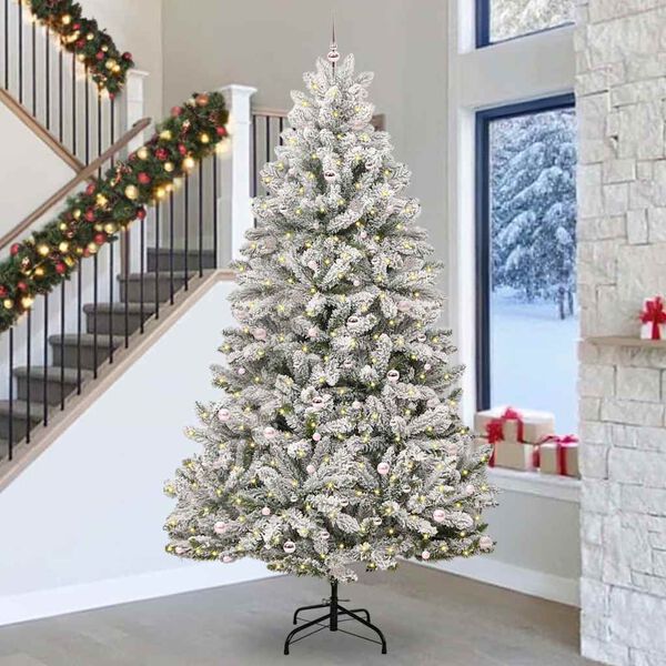 vidaXL &Aacute;rvore de Natal Artificial Verde e Branco 300 cm PVC e Metal