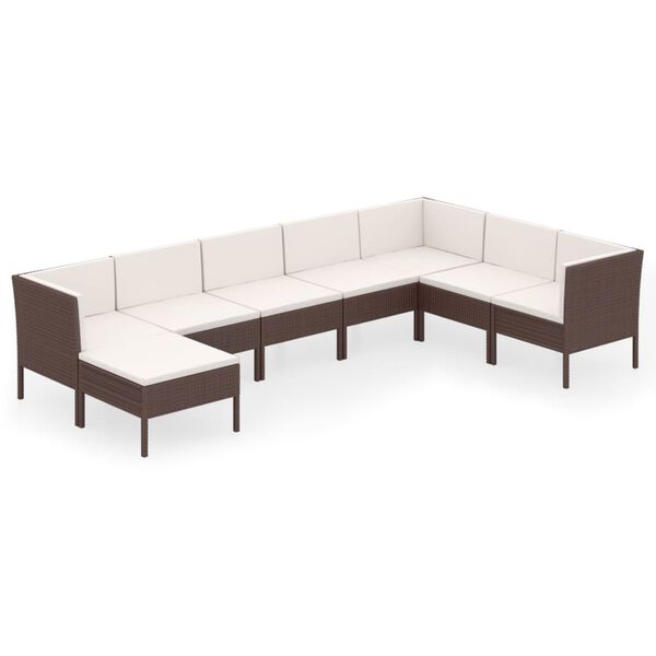 vidaXL 8 pcs conjunto lounge jardim c/ almofad&otilde;es vime PE castanho