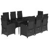 vidaXL 9 pcs conjunto de jantar p/ jardim c/ almofad&otilde;es vime PE preto