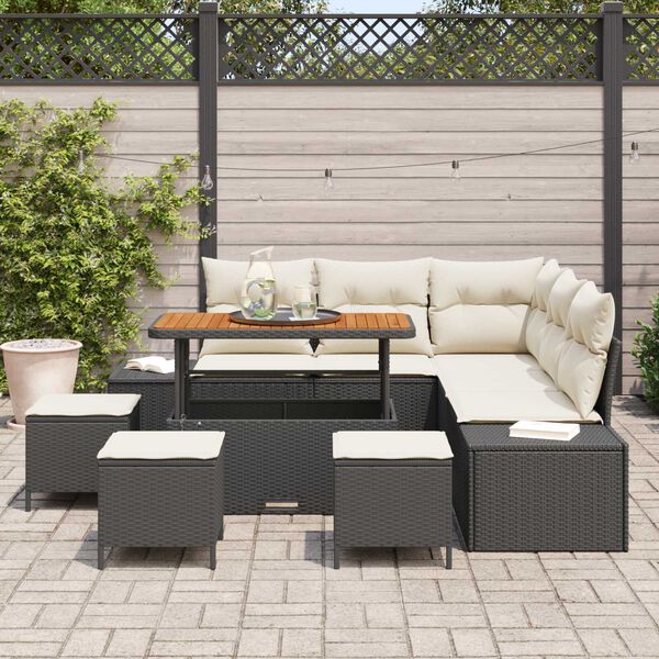 vidaXL Conjunto de Sof&aacute; de Jardim 9 pcs Preto Rattan Sint&eacute;tico