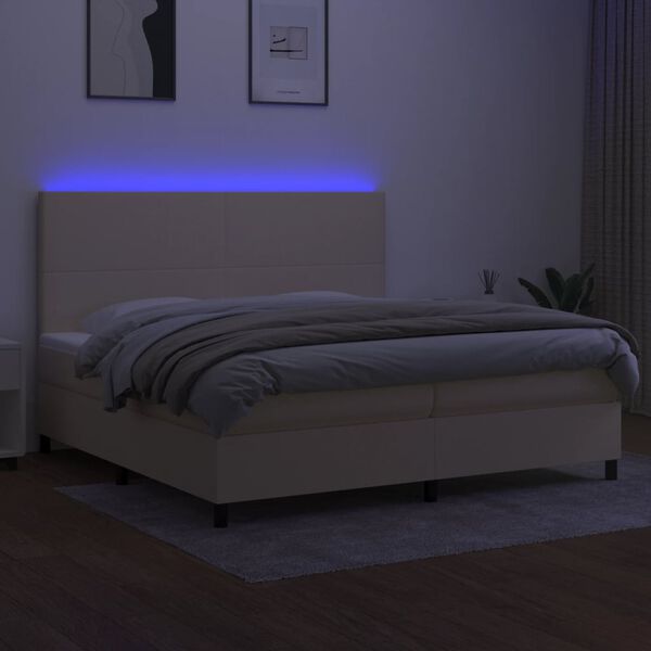 vidaXL Cama box spring c/ colch&atilde;o e LED 200x200 cm tecido cor creme