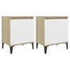vidaXL Mesas cabeceira pernas metal 40x30x50 cm carvalho/branco