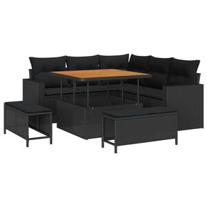 vidaXL Conjunto de Sof&aacute; de Jardim 8 pcs Preto vime PE