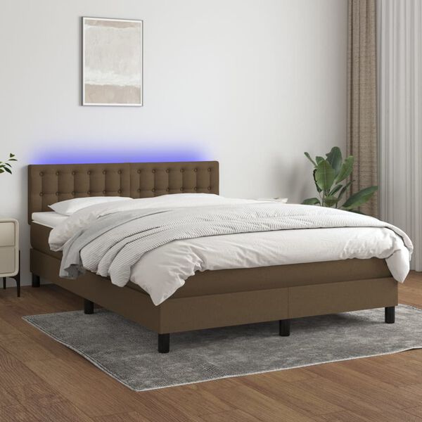 vidaXL Cama box spring c/ colch&atilde;o/LED 140x200cm tecido castanho-escuro