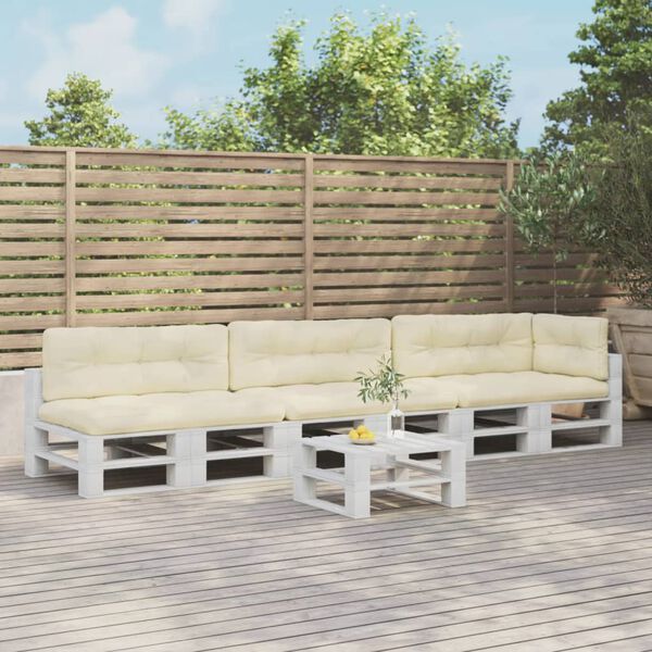 vidaXL Almofad&otilde;es para m&oacute;veis de paletes 7 pcs tecido creme