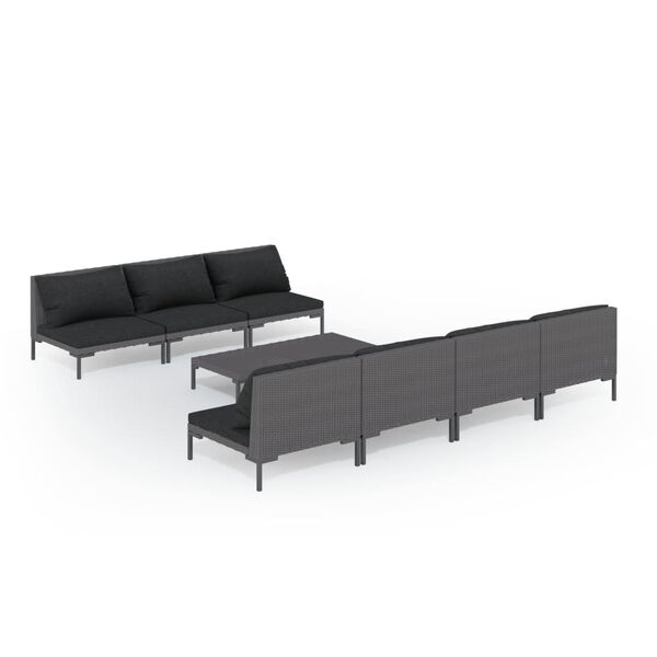 vidaXL 8 pcs conj. lounge jardim c/ almofadões vime PE cinzento-escuro