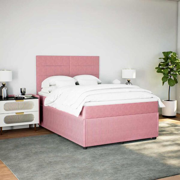 vidaXL Cama com molas/colch&atilde;o 140x190 cm veludo rosa