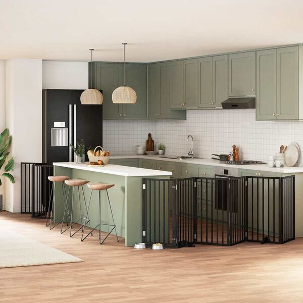 vidaXL Port&atilde;o p/ c&atilde;es com porta dobr&aacute;vel 12 pain&eacute;is 600 cm &aacute;lamo preto