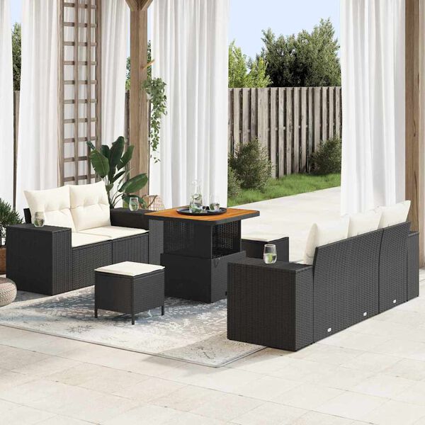 vidaXL Conjunto de Sof&aacute; de Jardim 8 pcs Preto vime PE