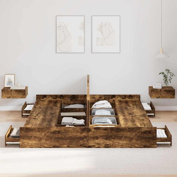 vidaXL Estrado de cama com arruma&ccedil;&atilde;o Carvalho Defumado 200 x 200 cm