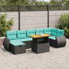 vidaXL 8 pcs conjunto sof&aacute;s jardim com almofad&otilde;es vime PE/ac&aacute;cia preto