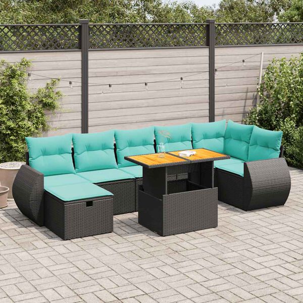 vidaXL 8 pcs conjunto sof&aacute;s jardim com almofad&otilde;es vime PE/ac&aacute;cia preto