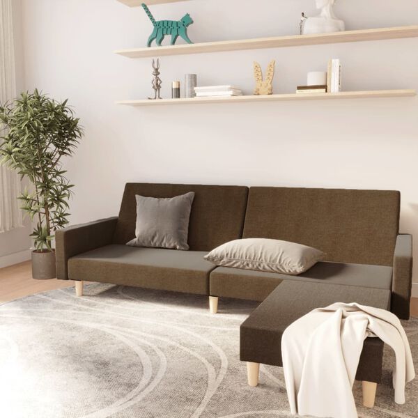 vidaXL Sof&aacute;-cama de 2 lugares com apoio de p&eacute;s tecido castanho