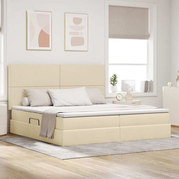 vidaXL Cama com arruma&ccedil;&atilde;o e LED com led Creme 200 x 200 cm Poli&eacute;ster