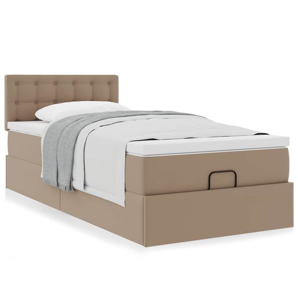 vidaXL Cama otomana com colch&atilde;o 90x190 cm couro artificial cappucino